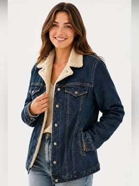 Vintage GAP 1969 Icon Long Sherpa-Lined Denim Trucker Jacket Y2K Oversized M